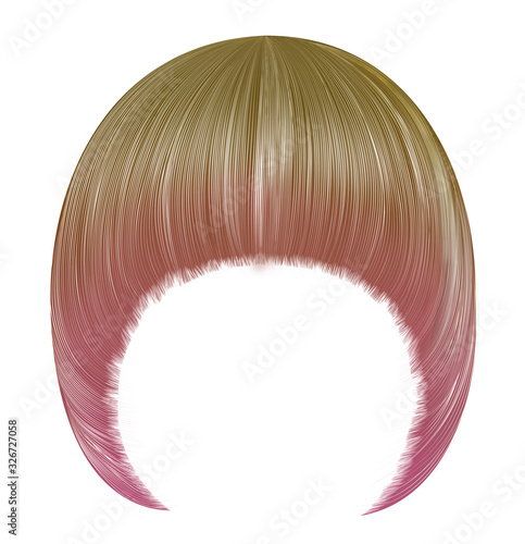 trendy  woman  hairs Pageboy with fringe  . light colorful stripes color .  medium length . beauty style . realistic  3d .