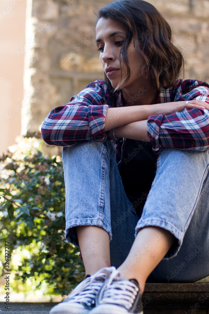 Naklejka premium woman portrait thoughtful