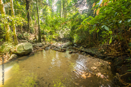 Kathu Waterfall in the tropical forest area In Asia  suitable for walks  nature walks and hiking  adventure photography Of the national park Phuket Thailand Suitable for travel and leisure.