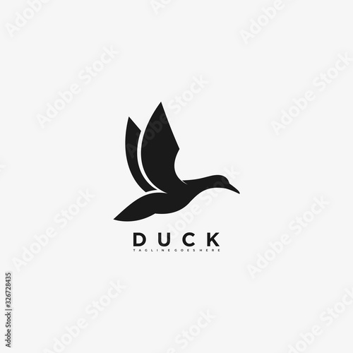 Vector Logo Illustration Duck Flying Silhouette Style