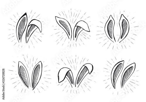 Fototapeta Naklejka Na Ścianę i Meble -  Set of rabbits's ears. Hand drawn illustration.