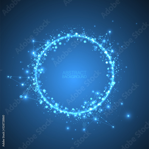 Abstract vector background, scientific direction, with glowing circles and chaotic spots on it.