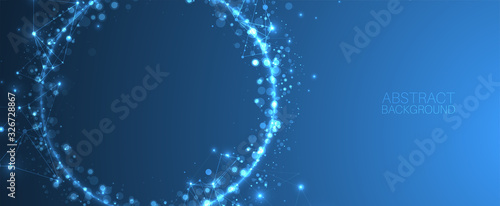 Abstract vector background, scientific direction, with glowing circles and chaotic spots on it.