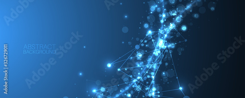 Abstract vector background, scientific direction, with glowing circles and chaotic spots on it.