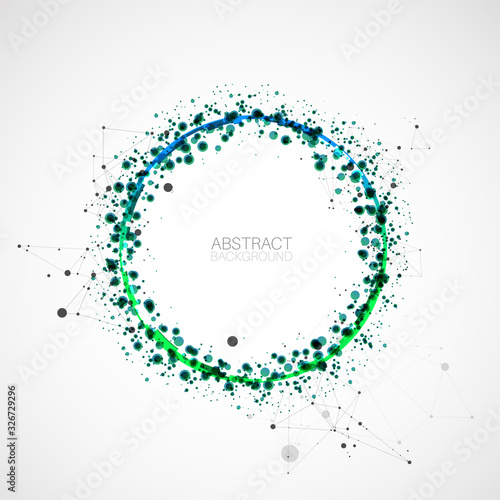 Abstract vector background, scientific direction, with green circles and chaotic spots on it.