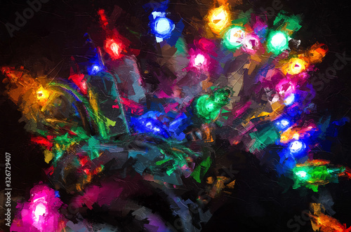 Impressionistic Style Artwork of Christmas Lights Shining in the Darkness