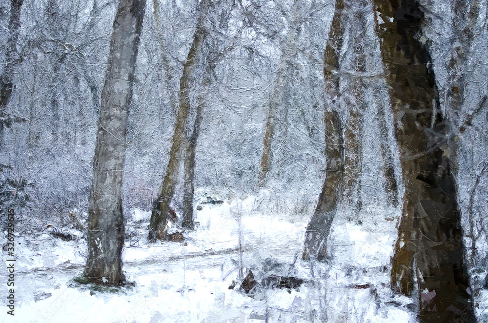 Impressionistic Style Artwork of a Cold Snowy Winter Forest Impressionistic Style Artwork of a Cold Snowy Winter Forest