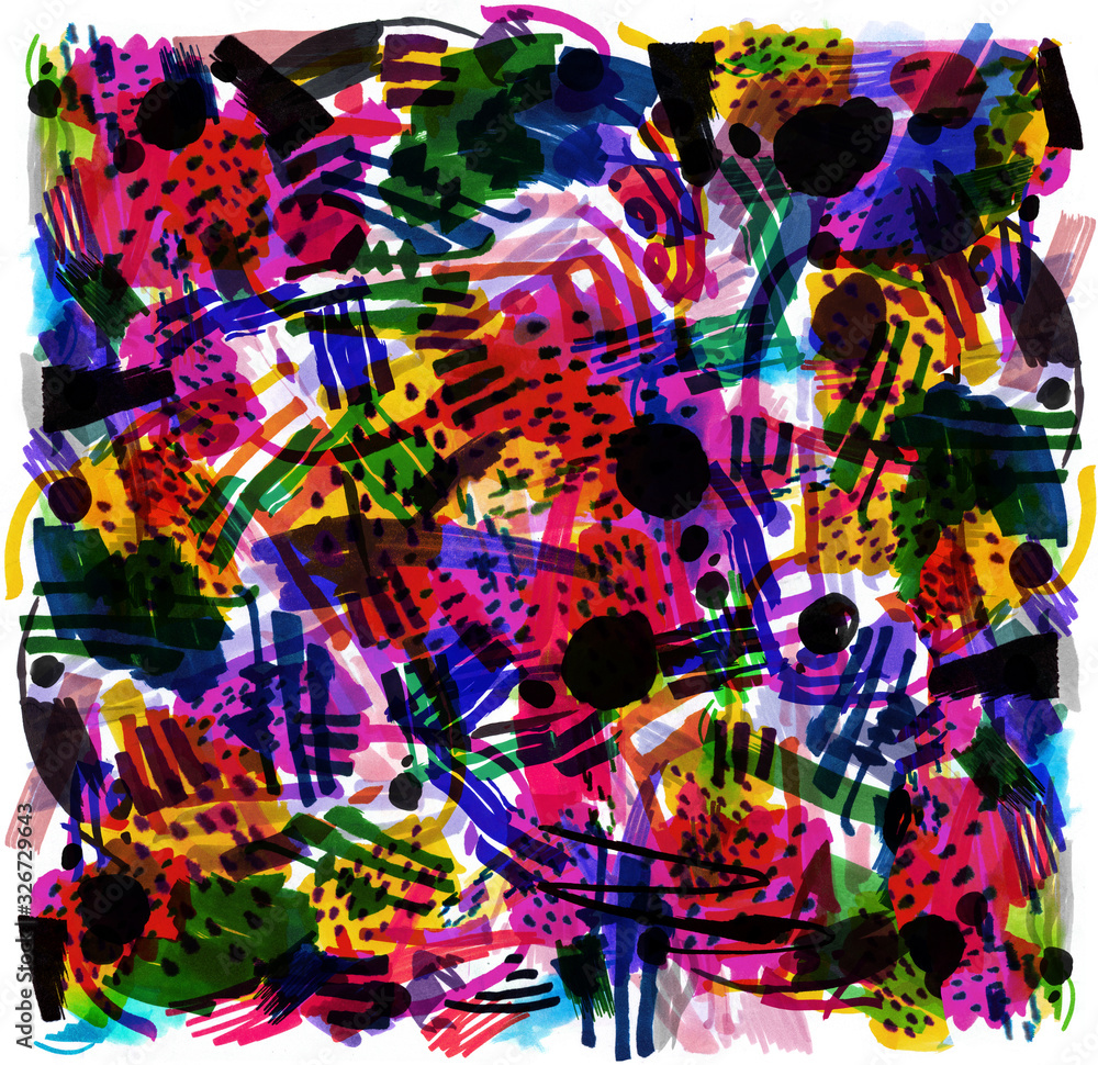 Modern multicolor futuristic pop art pattern made by markers.