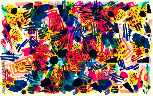 Modern multicolor futuristic pop art pattern made by markers.