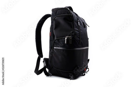 Black fashionable Backpack isolated on white background.