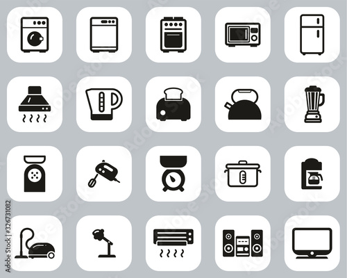 Household Appliances Or Electric Appliances Icons Black & White Flat Design Set Big