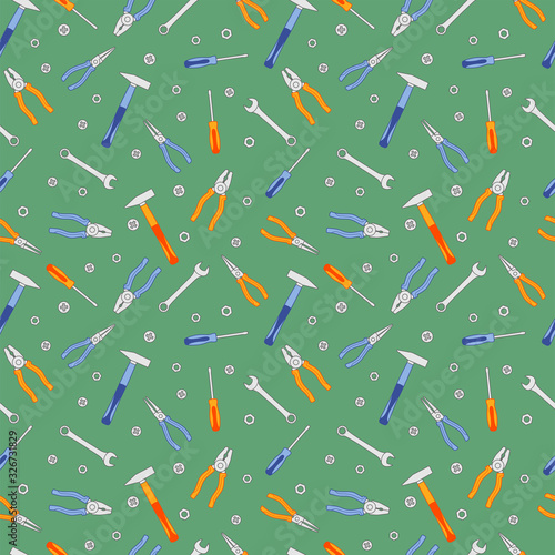 Working tools for construction and repair. Vector seamless pattern for construction store, repair tool store, repair center, printing on packaging, fabric, textile. Design for construction concept