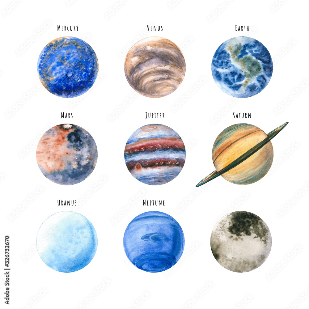 Obraz na plátně Set of watercolor planets