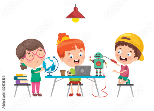 Little Children Studying At Classroom