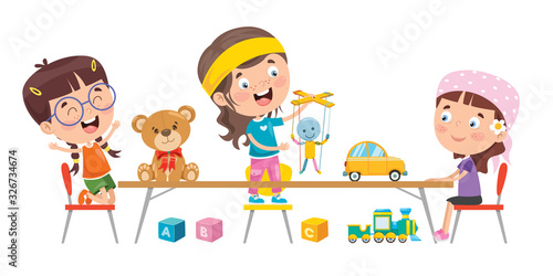 Little Children Playing With Toys