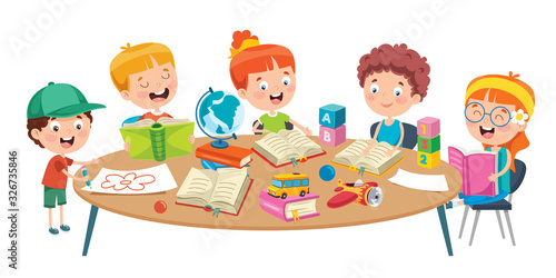 Little Children Studying At Classroom