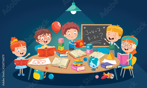 Little Children Studying At Classroom
