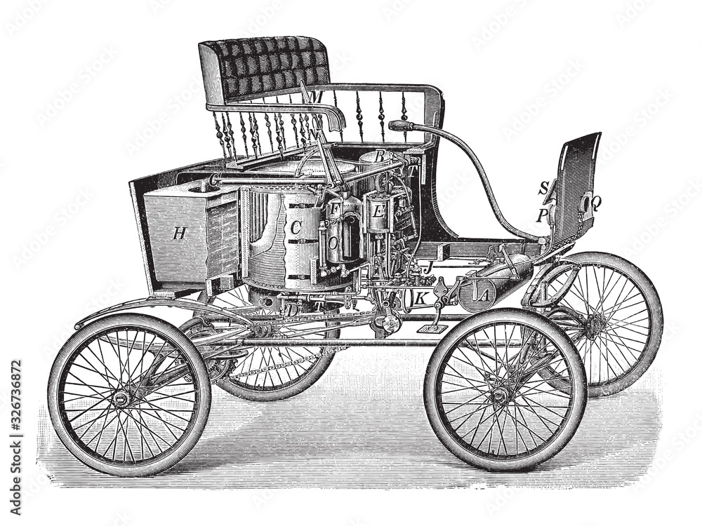 Old Steam car - Stanley / vintage illustration from Brockhaus Konversations-Lexikon 1908