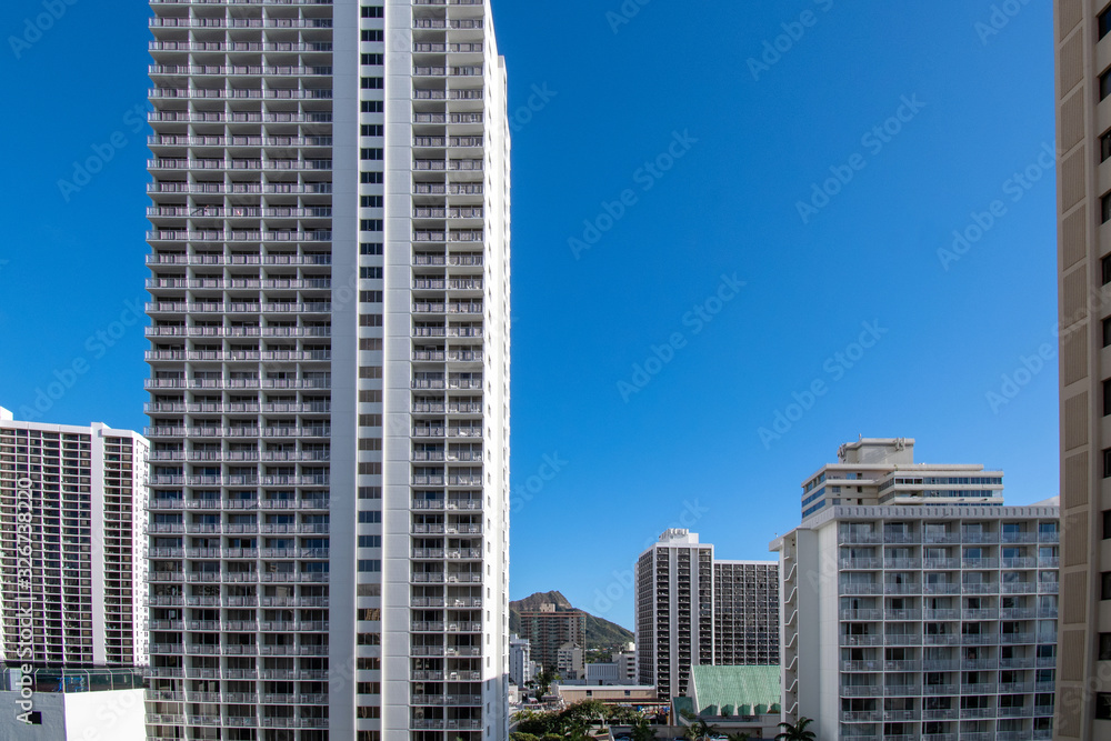 Buildings with Diamond Head in the background in Waikiki Oahu Hawaii