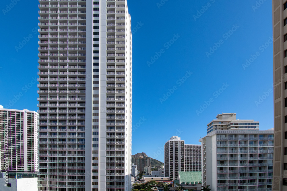 Buildings with Diamond Head in the background in Waikiki Oahu Hawaii Buildings with Diamond Head in the background in Waikiki Oahu Hawaii