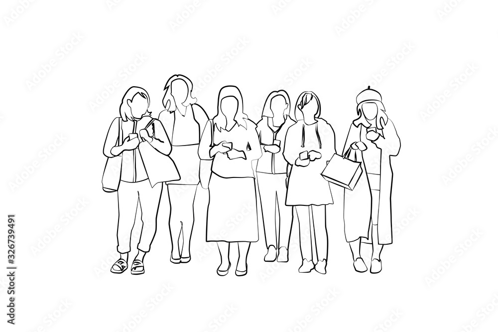 women holding mobile phone, people illustration women holding mobile phone, people illustration