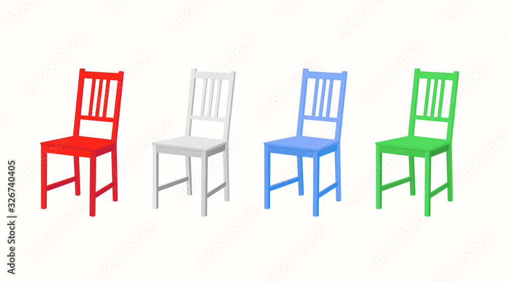 Vector Isolated Set of Wooden Chairs in Different Colors Vector Isolated Set of Wooden Chairs in Different Colors