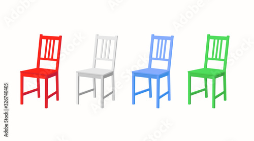 Vector Isolated Set of Wooden Chairs in Different Colors