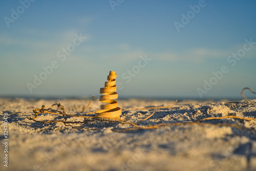 Nahaufnahme einer Deko Spirale aus Holz am Strand auf Sanibel Island  photo