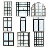 set of Windows in loft style, sketch vector graphics isolated color illustrations