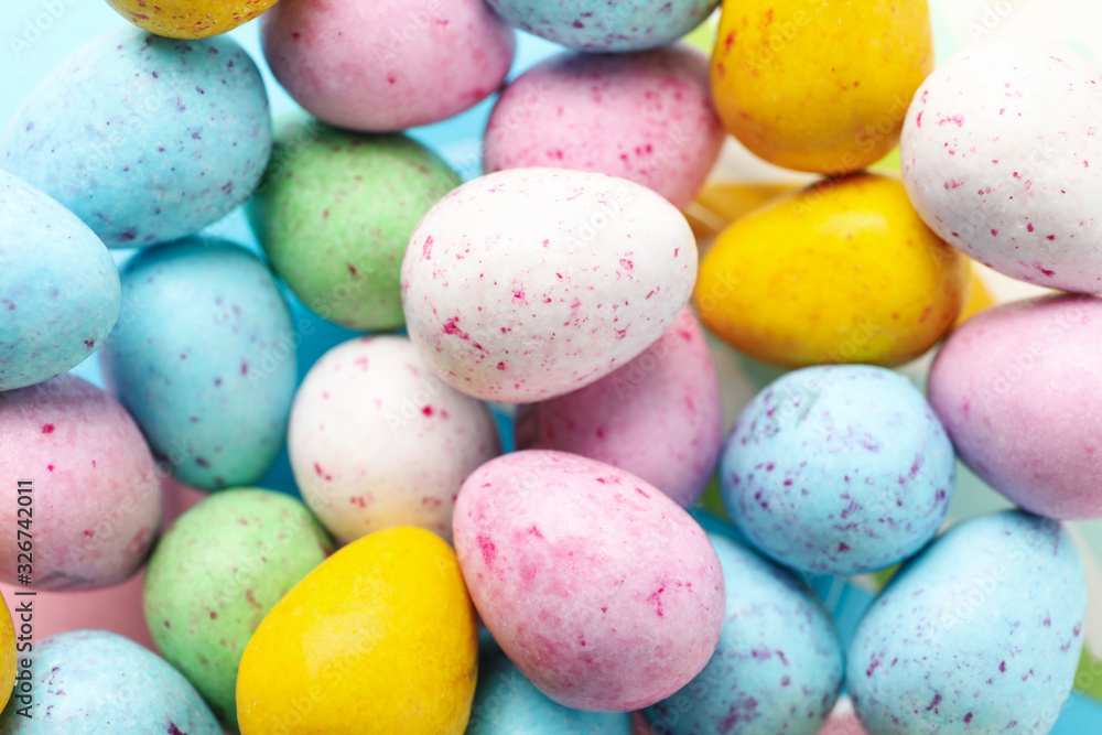 Multicolor small Easter eggs background, close up Multicolor small Easter eggs background, close up