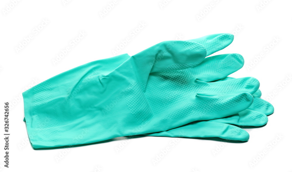 Clean cyan rubber glove with lining cotton isolated on white background 