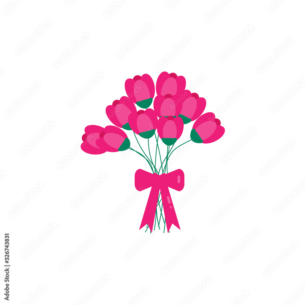 This is cute bouquet of flowers on white background. Flat style.