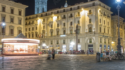 Tourists walk in Piazza della Repubblica timelapse, one of the main city squares in Florence.
