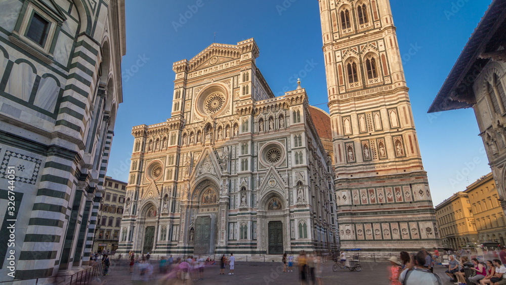 The front of The Basilica di Santa Maria del Fiore timelapse  which is the cathedral church Duomo of Florence in Italy