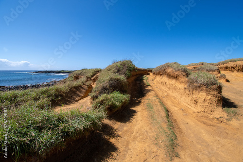 Passages in the sand on the trail along the coastline in Big Island Hawaii