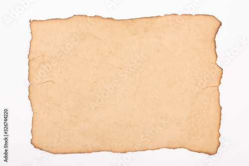 top view of vintage empty paper isolated on white