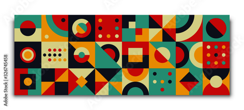 Bauhaus geometric card. Retro abstract memphis elements simple swiss style, geometry cover design, minimal composition for wallpaper, banner, cover, poster. Vector illustration