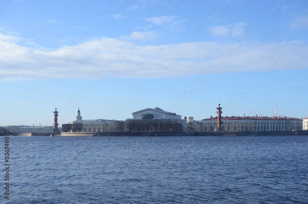 View of the Neva river and Arrow of Vasilievsky island.