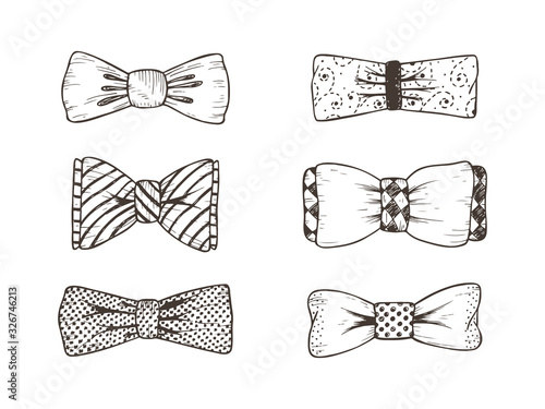 Hand drawn Bow Ties Vector Set. Men's Accessories. Design elements for Father's Day