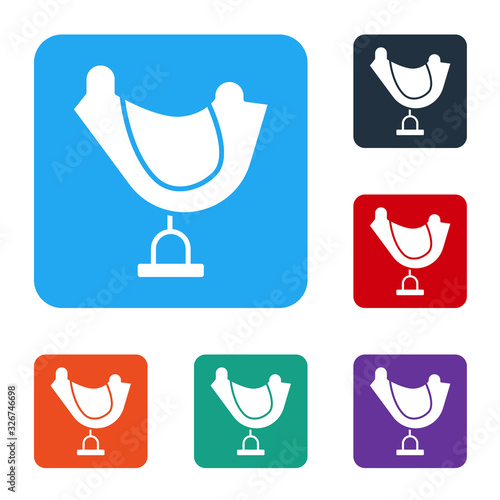 White Wild west saddle icon isolated on white background. Set icons in color square buttons. Vector Illustration
