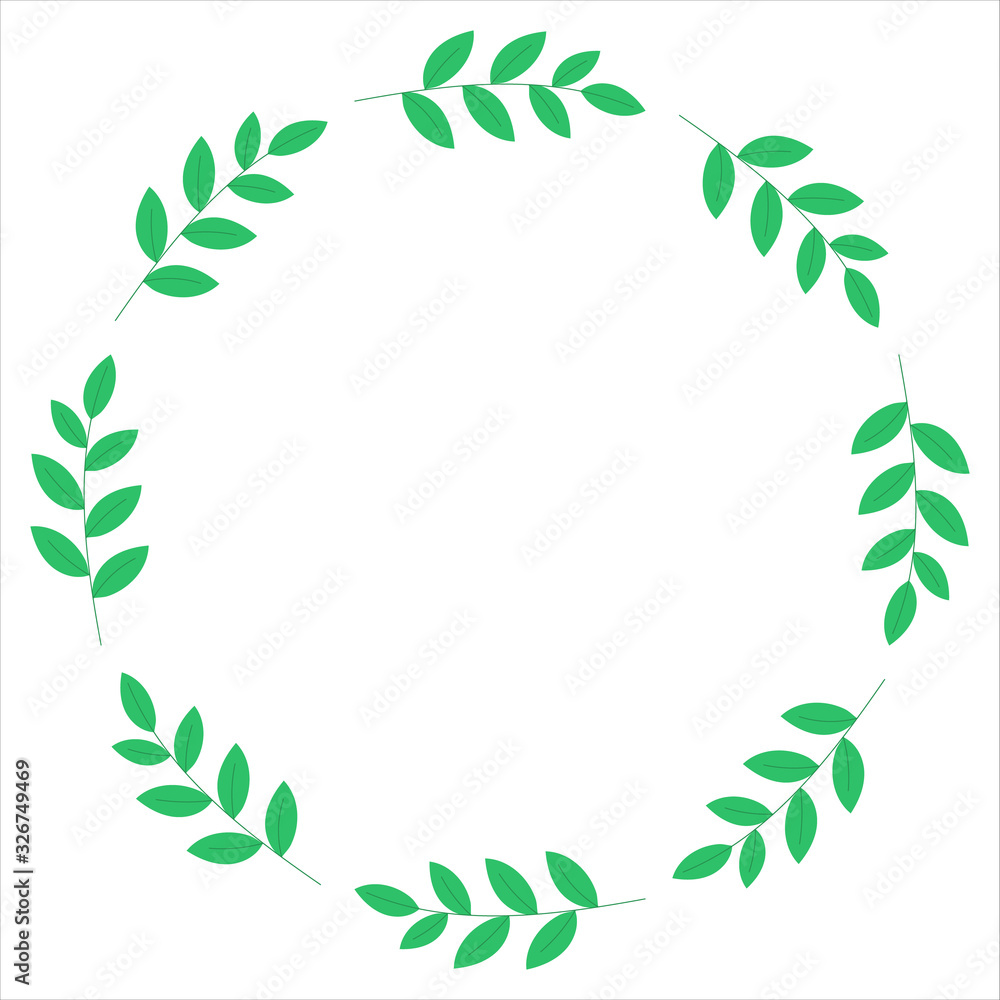 Green leaf wreath vector illustration. Logo design template. copy space