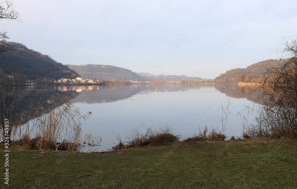 Landscape of little lake called LAGO DI FIMON in Italian languag