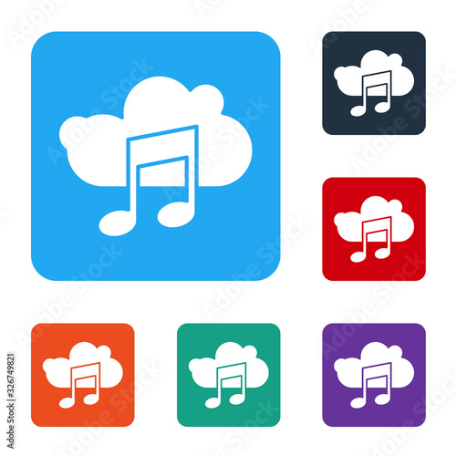 White Music streaming service icon isolated on white background. Sound cloud computing, online media streaming, song, audio wave. Set icons in color square buttons. Vector Illustration