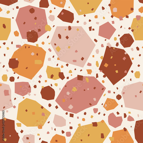 Terrazzo traditional venetian floor marble texture seamless pattern, granite and quartz rocks mixed