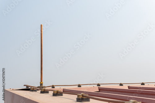 lightning copper rod and cable on roof