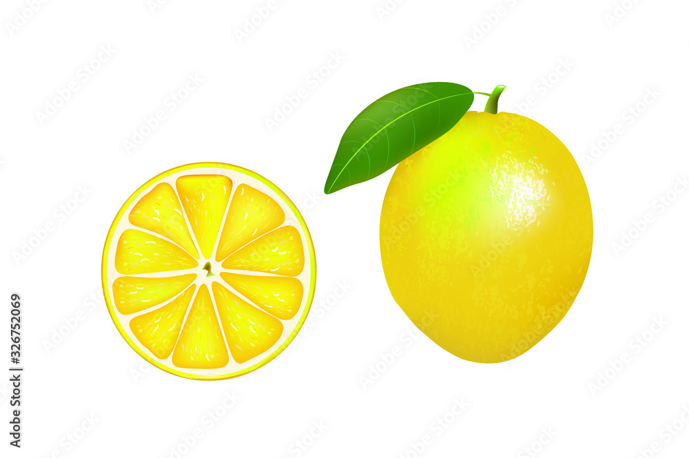 Whole and slice of lemon. vector illustration Whole and slice of lemon. vector illustration