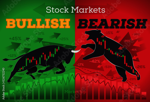 Illustration of the movements of a stock market. Bullish and bearish