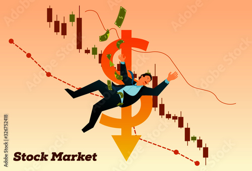 Businessman falls together with the stock market
