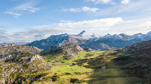 aerial view of enol lake in asturias, Spain