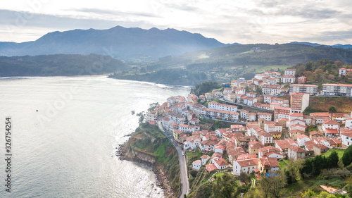 aerial view of lastres fishing town in asturias, Spain photo